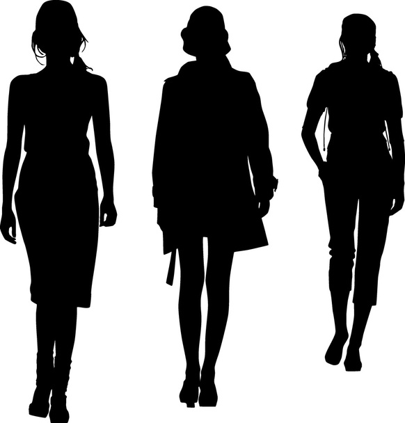 Silhouettes of fashion teenagers girls - Vector, Image