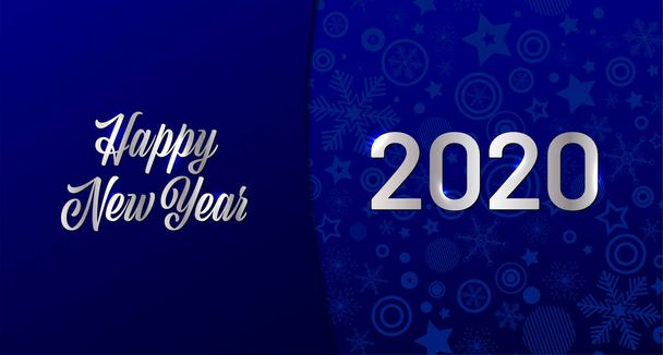 Голубая открытка с Новым Годом 2020 с блестящими надписями
 - Вектор,изображение