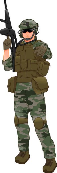 armeijan sotilas poseeraa hallussaan ase
 - Vektori, kuva