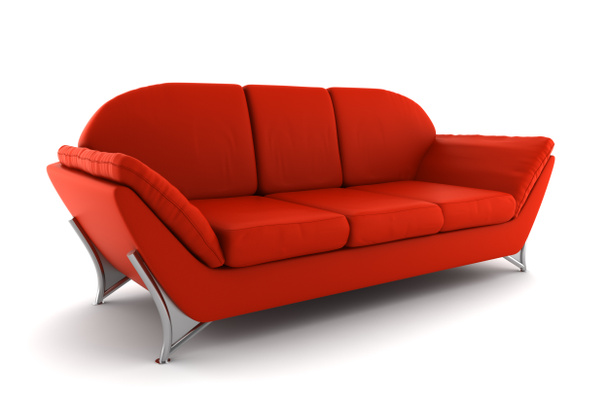 Red leather sofa isolated on white - Photo, Image