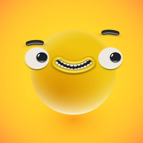 Yellow high-detailed emoticon face, vector illustration - Вектор,изображение