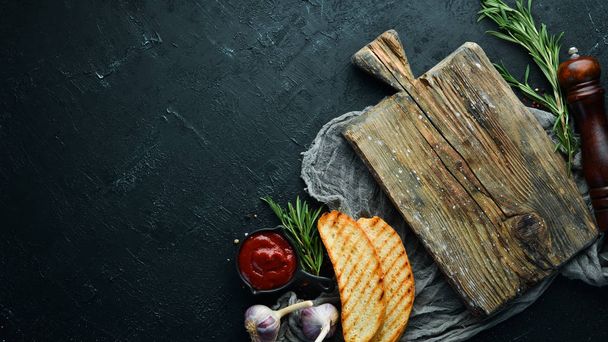 Food banner. Vegetables and spices. Top view. Free copy space. - Фото, зображення
