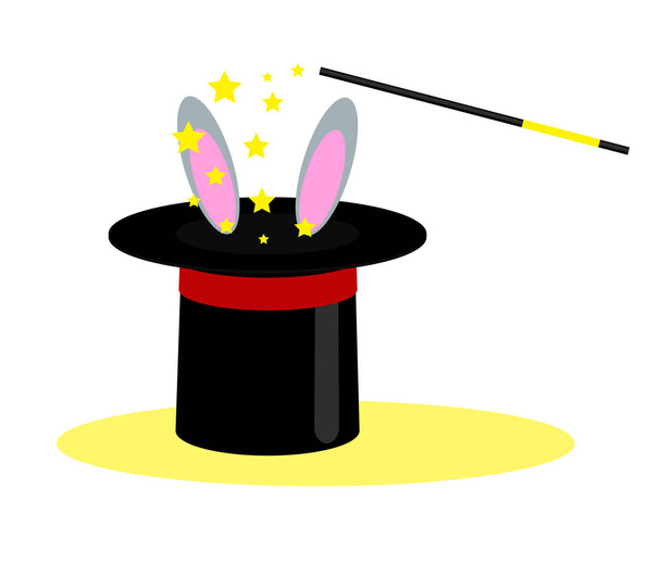 Magician hat and rabbit ears on a white background. Vector illustration. - Vector, Image