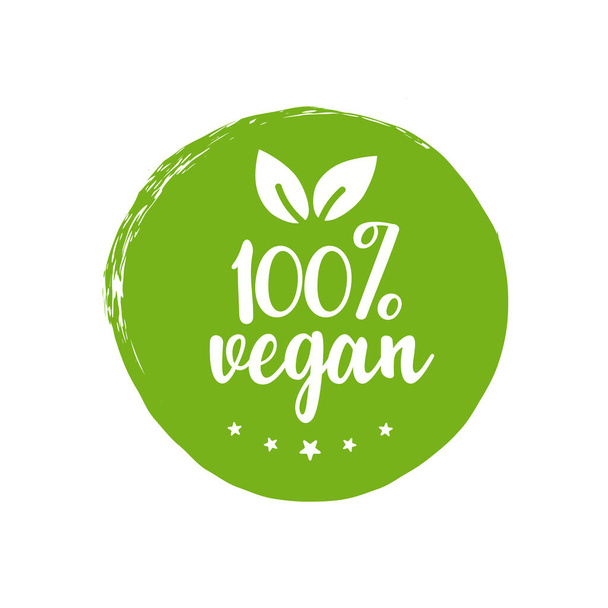 Vegan or Vegetarian healthy Food 100 percent green rubber stamp rubber stamp icon isolated on white background. Vector illustration - Vector, afbeelding