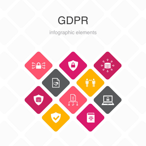 Gdpr Infographic 10 seçenek renk dizaynı.data, e-gizlilik, anlaşma, basit koruma simgeleri - Vektör, Görsel