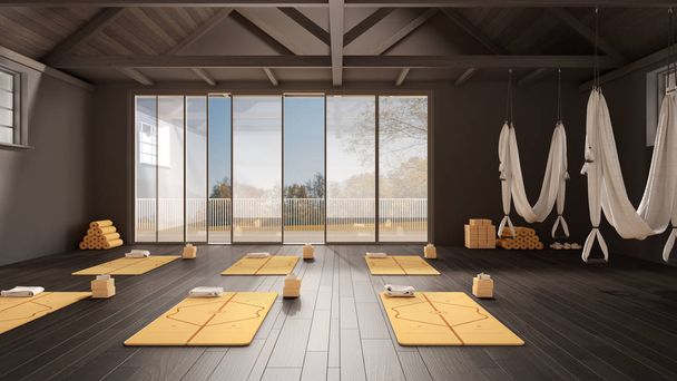 Empty Yoga studio interior design, open space - Stock