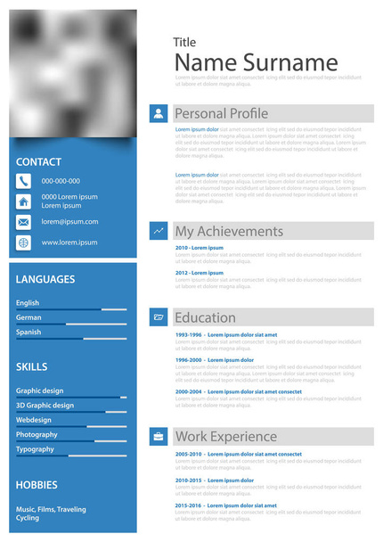 Currículo pessoal profissional cv em azul branco design simples
 - Vetor, Imagem