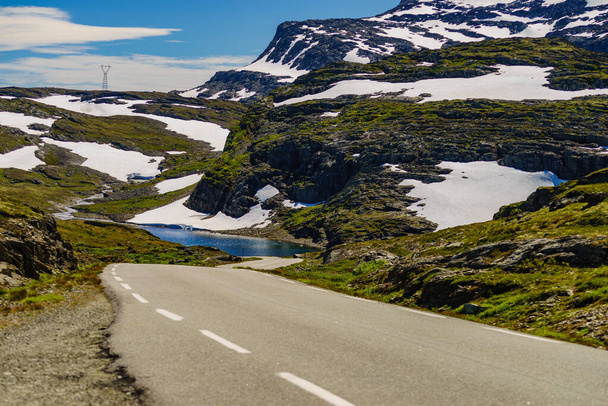 Asphalt road in norwegian mountains - Фото, изображение