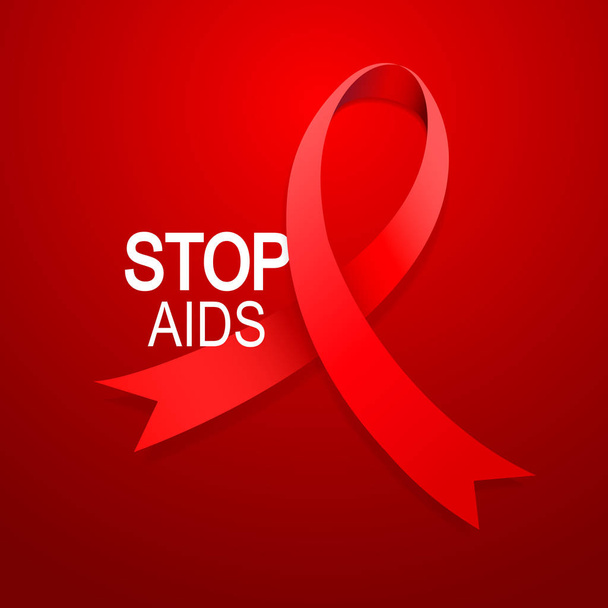 Βοηθά στην ενημέρωση της Κόκκινης Κορδέλας. Σταματήστε τα βοηθήματα, έννοια Παγκόσμια Ημέρα του AIDS. Εικονίδιο για αφίσα, πανό, t-shirt. Εικονογράφηση διανύσματος. - Διάνυσμα, εικόνα