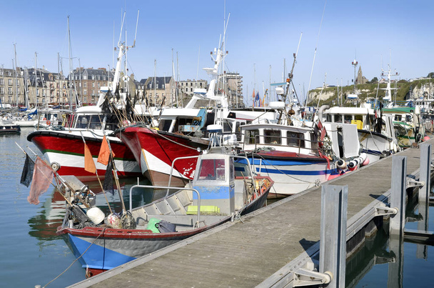Fishing boats in the port of Dieppe, commune in the Seine-Maritime department in the Haute-Normandie region in northwestern France - Photo, Image