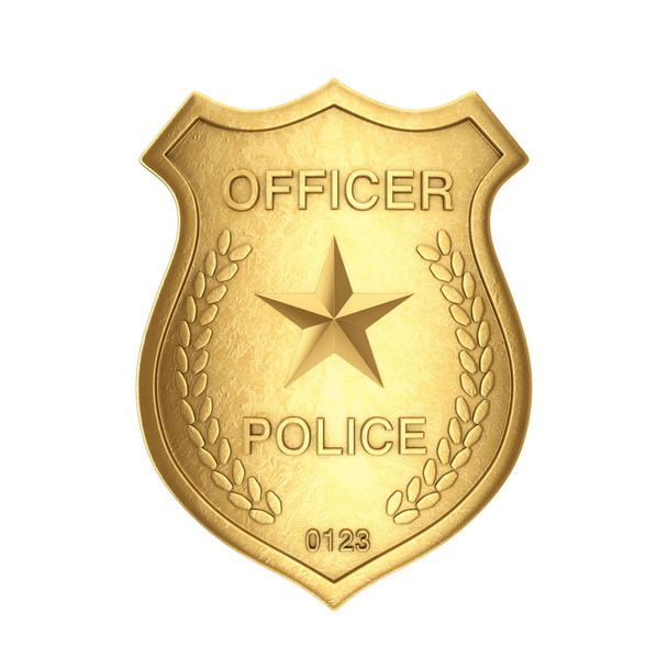 Goldenes Polizeiabzeichen. 3D-Darstellung - Foto, Bild