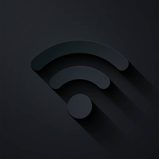 Papier coupé Wi-Fi icône de symbole de réseau Internet sans fil isolé sur fond noir. Style art du papier. Illustration vectorielle - Vecteur, image