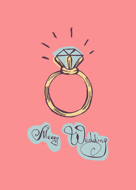 A ring with a diamond. hand drawn doodle - Vector, Image