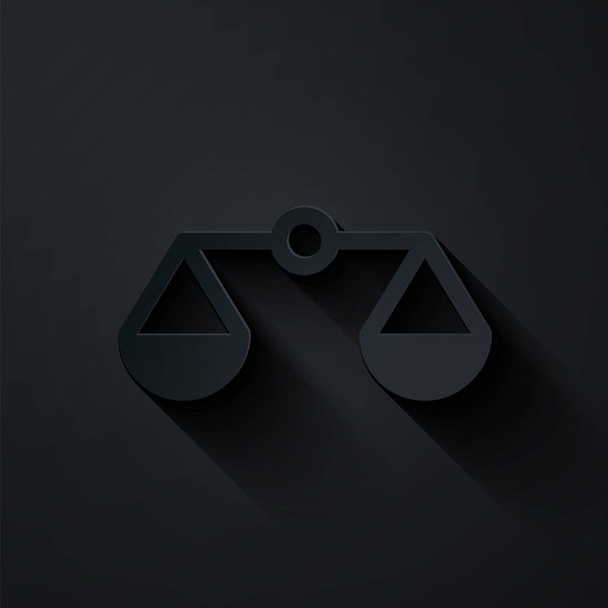 Corte de papel Escalas de justicia icono aislado sobre fondo negro. Símbolo del tribunal. Signo de balanza. Estilo de arte de papel. Ilustración vectorial
 - Vector, Imagen