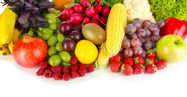 Différents fruits et légumes sur fond blanc
 - Photo, image