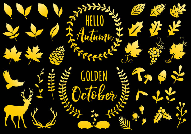Ícones de outono dourados, conjunto vetorial
 - Vetor, Imagem