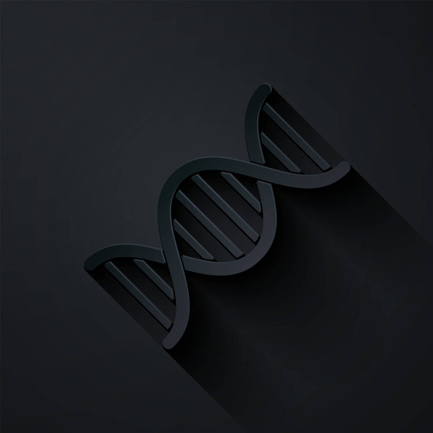 Иконка символа ДНК вырезана бумагой на черном фоне. Бумажный стиль. Векторная миграция
 - Вектор,изображение
