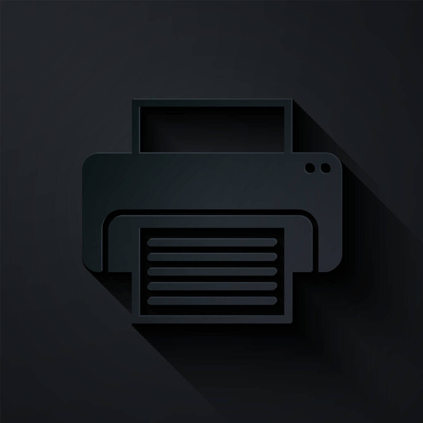Paper cut Printer icon isolated on black background. Paper art style. Vector Illustration - Vector, Image