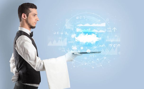Waiter serving cloud technology concept - Photo, image