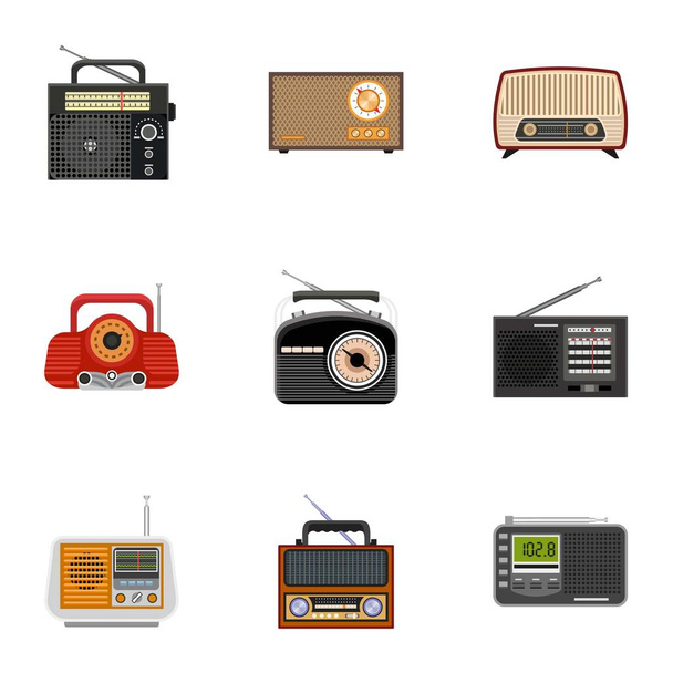 Portable radio icon set, flat style - Vettoriali, immagini