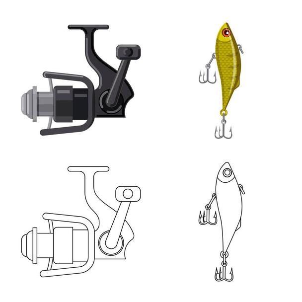 Isolated object of fish and fishing icon. Collection of fish and equipment stock symbol for web. - Vektör, Görsel
