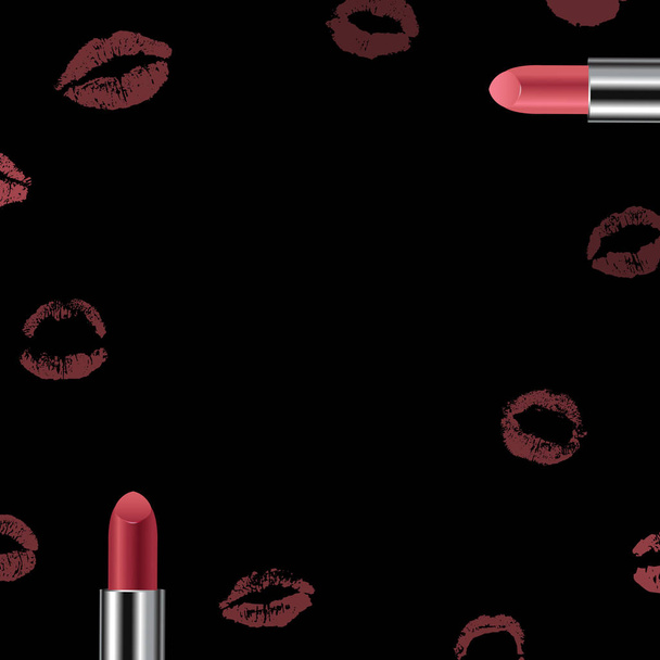 Poster With Red Female Lipstick With Gradient Mesh, Vector Illustration - Vetor, Imagem