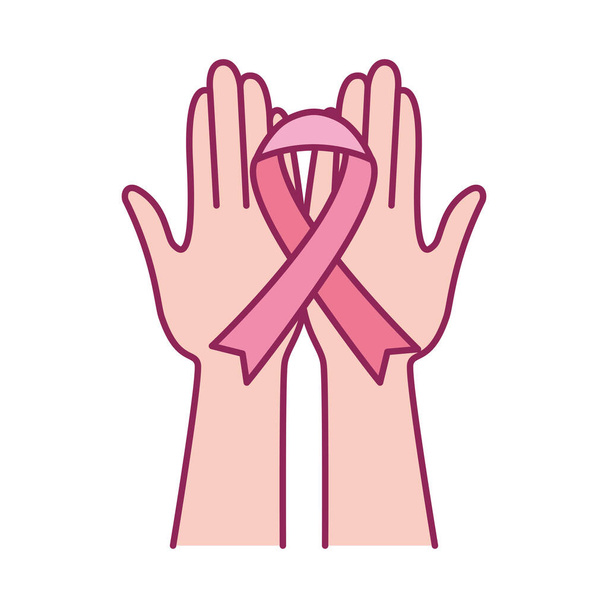 Campagne de sensibilisation au cancer du sein mains avec ruban
 - Vecteur, image