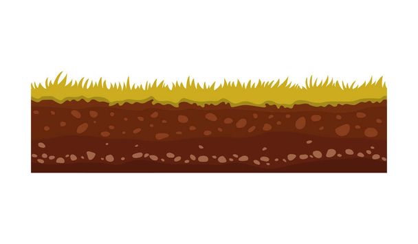 Naadloze grond-, bodem-en land vectorafbeelding voor UI-games. Oppervlak van de grond, steen gras illustratie. - Vector, afbeelding
