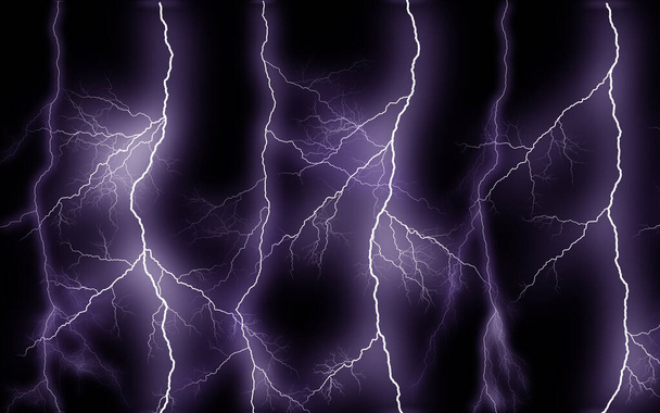 Thunder lightning bolts isolated on black background, abstract electric concept - Photo, Image