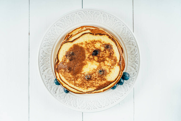 Blueberry And Ricotta American Pancakes - Photo, Image