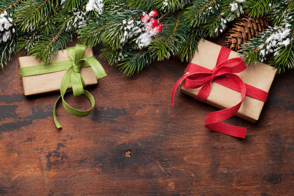 Christmas card with fir tree and gift boxes - Φωτογραφία, εικόνα