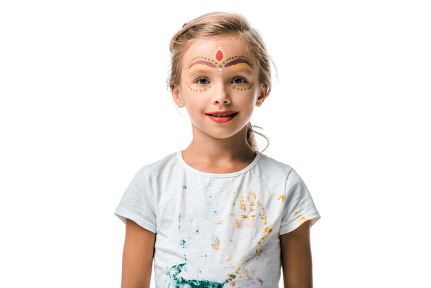 happy child with face painting smiling isolated on white  - Valokuva, kuva
