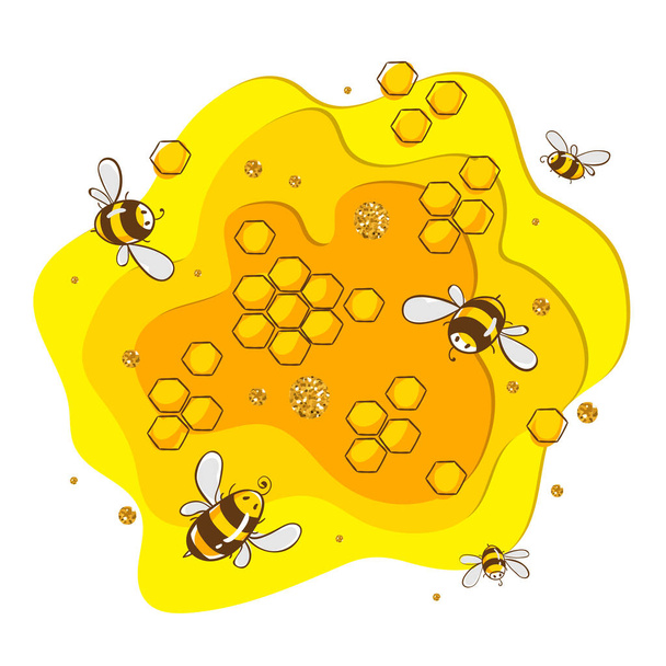 Οριζόντιο πανό με μέλισσες χτένες. Το μέλι απομονώθηκε σε κίτρινο φόντο. Απεικόνιση διανυσματικών eps10 - Διάνυσμα, εικόνα