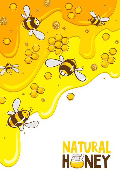 Pionowy baner z grzebieniami pszczół. Miód odizolowany na żółtym tle. Ilustracja wektora Eps10 - Wektor, obraz