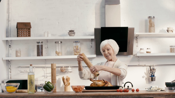 smiling woman seasoning tasty turkey  - Footage, Video