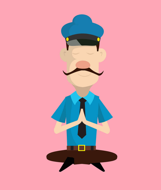 Cartoon Cop Policeman - Sitting and Praying - Vetor, Imagem