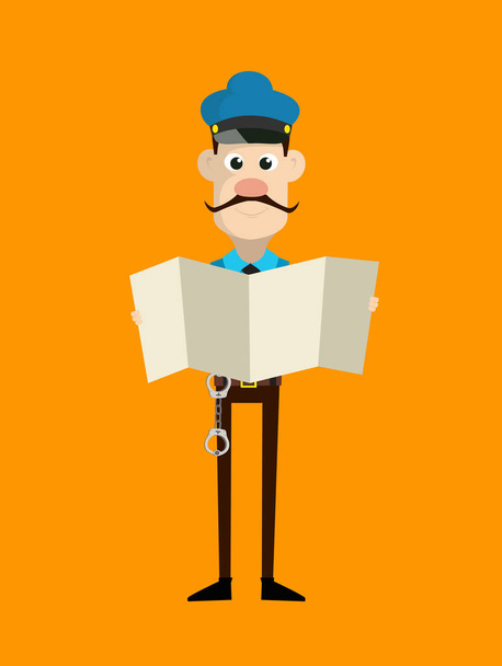 Cartoon Cop Policeman - Holding a Folded Paper Banner - Vetor, Imagem