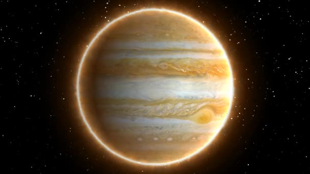 Kaunis näkymä planeetta Jupiter avaruudesta Timelapse ja tähdet - 4K saumaton silmukka Motion Taustaanimaatio
 - Materiaali, video