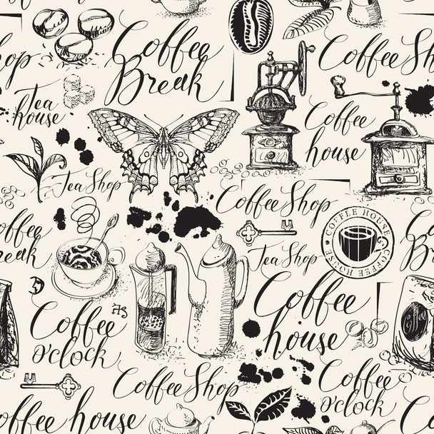 motif sans couture vectoriel sur le thème du thé et du café
 - Vecteur, image