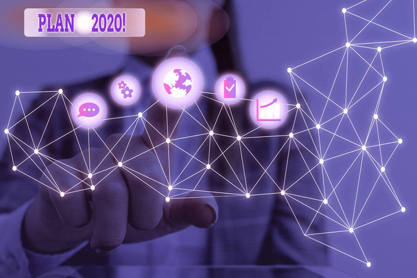 Εννοιολογική γραφή χέρι δείχνει Σχέδιο 2020. Business photo κείμενο λεπτομερή πρόταση για την επίτευξη κάτι το επόμενο έτος Εικόνα σχήμα φωτογραφικού δικτύου με σύγχρονη έξυπνη συσκευή. - Φωτογραφία, εικόνα