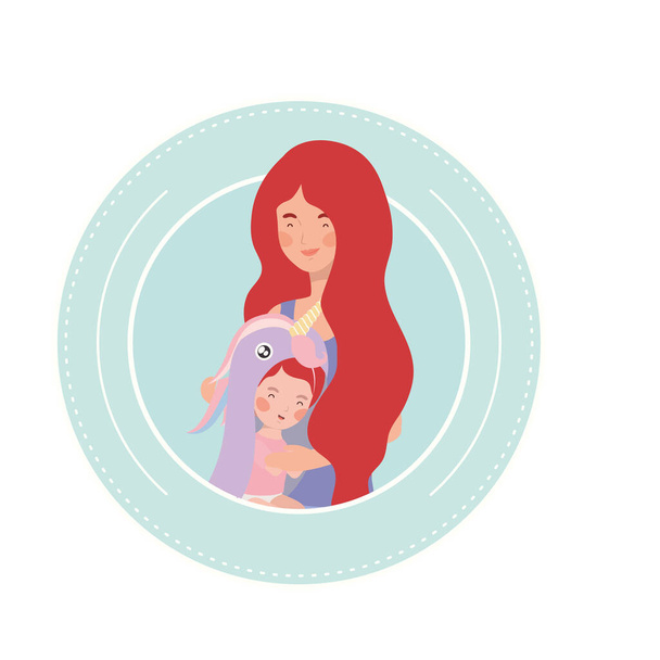 милая беременная мать с маленькими девочками персонажей
 - Вектор,изображение