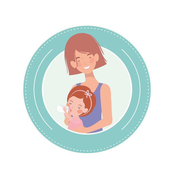 милая беременная мать с маленькими девочками персонажей
 - Вектор,изображение