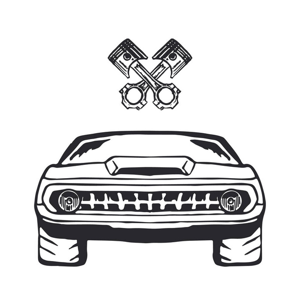 Muscle car hand Drawn on white. Vector - Vector, imagen