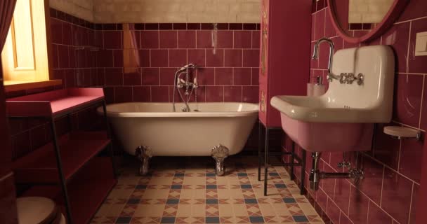 Elegáns fürdőszoba modern design rózsaszín színben - Felvétel, videó