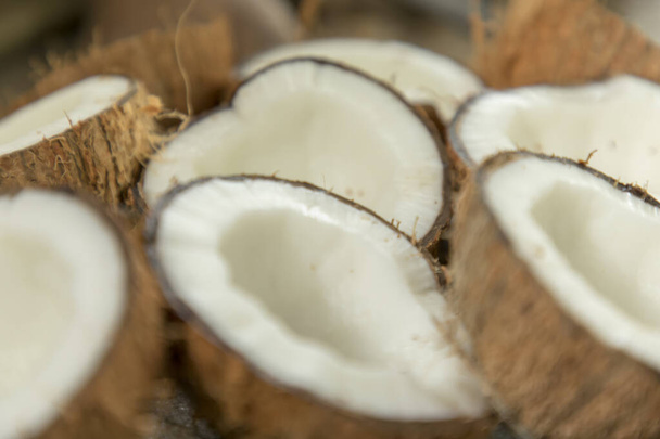 Dried coconut is cut in half - 写真・画像