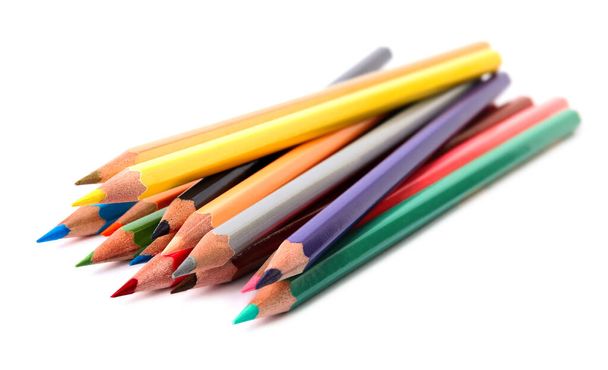 Different color pencils on white background. School stationery - Fotografie, Obrázek