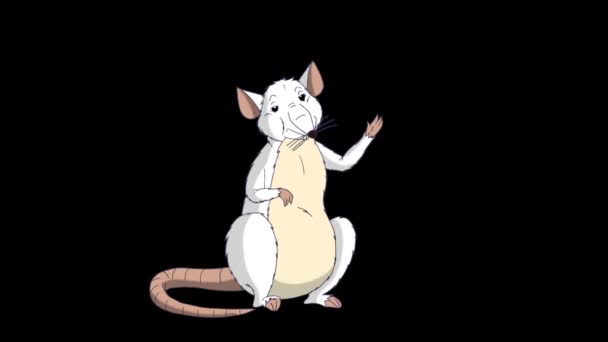 Fehér patkány üdvözli és integet a mancsával. Animated Looped Motion Graphic az Alpha Channel-nel. Boldog kínai új évet 2020-ban - Felvétel, videó