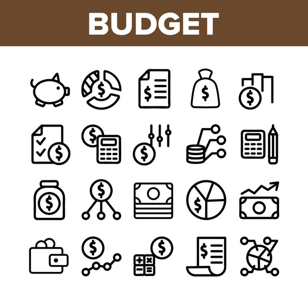 Költségvetési Ellenőrzés Elemek ikonok beállítása vektor - Vektor, kép