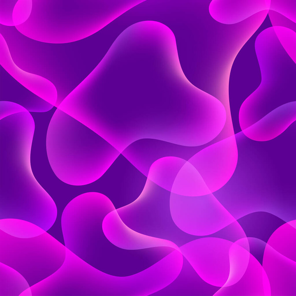 紫色の背景に抽象的な流体カラフルな泡の形を持つベクトルシームレスパターン。溶岩ランプ効果による抽象的背景. - ベクター画像