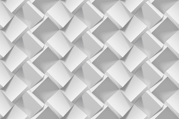 Light gray abstract seamless geometric pattern. Realistic 3d cubes from white paper. Vector template for wallpapers, textile, fabric, wrapping paper, backgrounds. Texture with volume extrude effect. - Vector, Image